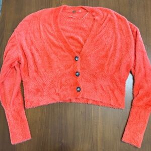 Free People One Fuzzy Cardigan, Orange Size Small